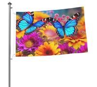 Bandiera colorata a forma di farfalla e fiore, 6 x 90 cm, stampa su entrambi i lati, bandiere da giardino, bandiera da cortile per esterni, bandiere per vacanze, banner regalo con occhielli, sfondo