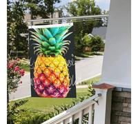 Bandiera colorata con ananas e frutta, 6 x 0,9 m, per interni ed esterni, primavera, estate, autunno, inverno, da giardino, con occhiello, verticale, su entrambi i lati, per decorazioni da cortile