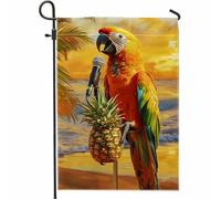 Bandiera colorata da giardino con pappagallo, decorazione tropicale al tramonto, bandiera estiva a tema spiaggia, decorazione per cortile, stampa su entrambi i lati, decorazione per prato esterno 30,5