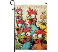 Bandiera colorata da giardino con pollo in stile cartone animato, fantasioso striscione per addio al nubilato, decorazione per esterni in iuta su entrambi i lati, per feste primaverili ed estive