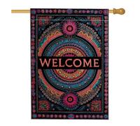 Bandiera colorata da giardino di benvenuto con mandala, vivace decorazione per esterni bohémien per primavera ed estate, striscione per prato su entrambi i lati per la decorazione della casa, 71 x 101