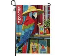 Bandiera colorata da giardino di benvenuto con pappagallo, vivace bandiera tropicale, bandiera da cortile in iuta su entrambi i lati, per decorazione estiva all'aperto del prato, 30,5 x 45,7 cm