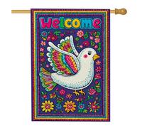 Bandiera colorata da giardino di benvenuto, striscione decorativo per la casa con colomba bianca vivace, bandiera su entrambi i lati per la decorazione primaverile del prato all'aperto, 71 x 101 cm