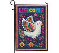 Bandiera colorata da giardino di benvenuto, striscione decorativo per la casa con colomba bianca vivace, bandiera su entrambi i lati, per la decorazione primaverile del prato all'aperto, 30,5 x 45,7