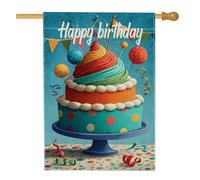 Bandiera colorata da giardino per torta di compleanno, decorazione per feste di buon compleanno, striscione da esterno in iuta su entrambi i lati per decorazione del prato 71 x 101 cm