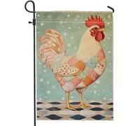 Bandiera colorata del giardino del gallo patchwork, vibrante banner del cortile della fattoria, decorazione stagionale all'aperto su due lati per primavera ed estate, decorazione perfetta per prato 12