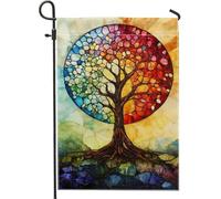 Bandiera colorata dell'albero della vita in vetro colorato con motivo vibrante, striscione per decorazione domestica, bandiera per patio a doppia faccia, perfetta per la decorazione stagionale
