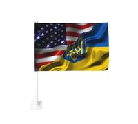 Bandiera combinata America vs Ucraina, clip per finestra per auto, protezione solare, decorazione, striscione bifacciale da 12 x 18 pollici per camion