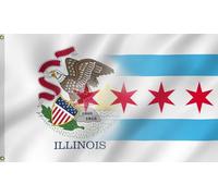 Bandiera combinata Chicago e Illinois, 9 x 1,5 m, bandiere dell'amicizia di Chicago City e Stato, stampa su entrambi i lati, striscione da uomo e donna, colori vivaci, doppia cucitura con 2 occhielli