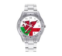 Bandiera combinata dell'Inghilterra e del Galles Orologio da polso da uomo in acciaio inossidabile Orologi da polso personalizzati per le donne