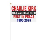 Bandiera commemorativa Charlie Kirk, vero eroe americano, riposa in pace, in sei pezzi, da giardino, con striscioni e cartello.
