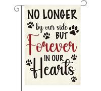 Bandiera commemorativa per cani con scritta "No longer by our side Forever in Our Heart", piccola su entrambi i lati