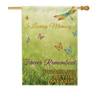 Bandiera commemorativa per la casa della libellula, con farfalla e erba, verde su entrambi i lati, per esterni, patio, cortile, prato, ingresso, balcone, 71 x 101 cm