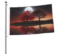 Bandiera con albero rosso, lago, luna, 6 x 0,9 m, stampa su entrambi i lati, bandiere da giardino per esterni, bandiere per vacanze, banner regalo con occhielli sfondo fotografico per interni ed