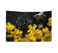 Bandiera con api che volano sopra i fiori, 119,4 x 177,8 cm, non sbiadisce, bandiera di benvenuto da giardino, cortile, casa, cartello decorativo per interni ed esterni, striscione per feste e