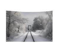 Bandiera con binari del treno innevato, 119,4 x 177,8 cm, non sbiadisce, bandiera di benvenuto da giardino, cortile, casa, cartello decorativo per interni ed esterni, decorazione per la casa