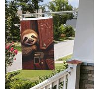 Bandiera con bradipo su cerniera, 6 x 90 cm, per interni ed esterni, primavera, estate, autunno, inverno, giardino, con occhiello, verticale, su entrambi i lati, per decorazioni da cortile