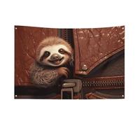 Bandiera con bradipo su cerniera con 4 occhielli, bandiere su un lato in poliestere resistente, striscioni resistenti alle intemperie per dormitori, feste, riprese, festival, decorazione 119,4 x 177,8