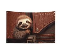 Bandiera con bradipo su cerniera con 4 occhielli, bandiere su un lato in poliestere resistente, striscioni resistenti alle intemperie per dormitori, feste, riprese, festival, decorazione 88,9 x 149,9