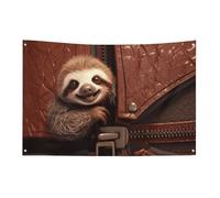 Bandiera con bradipo su cerniera con 4 occhielli, bandiere su un lato in poliestere resistente, striscioni resistenti alle intemperie per dormitori, feste, riprese, festival, decorazione 152,4 x 243,8