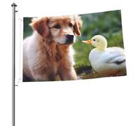 Bandiera con cane e anatra, 2 x 3 m, stampa su entrambi i lati, bandiere da giardino per esterni, bandiere per vacanze, banner regalo con occhielli sfondo fotografico per interni ed esterni