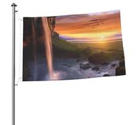 Bandiera con cascata al tramonto, 0,6 x 0,9 m, stampa su entrambi i lati, bandiere da giardino per esterni, bandiere per vacanze, banner regalo con occhielli, sfondo fotografico, per interni ed