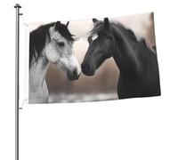 Bandiera con cavalli bianchi e neri, 0,6 x 0,9 m, stampa su entrambi i lati, bandiere da giardino per esterni, bandiere per vacanze, banner regalo con occhielli sfondo fotografico per interni ed