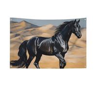 Bandiera con cavallo arabo nero con 4 occhielli, bandiere su un lato in poliestere resistente, striscioni resistenti alle intemperie per dormitori, feste, riprese, festival, decorazione 119,4 x 177,8