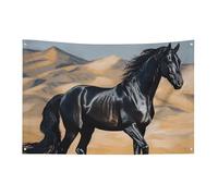 Bandiera con cavallo arabo nero con 4 occhielli, bandiere su un lato in poliestere resistente, striscioni resistenti alle intemperie per dormitori, feste, riprese, festival, decorazione 152,4 x 243,8