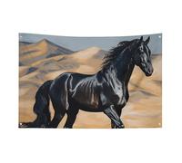 Bandiera con cavallo arabo nero con 4 occhielli, bandiere su un lato in poliestere resistente, striscioni resistenti alle intemperie per dormitori, feste, riprese, festival, decorazione 88,9 x 149,9