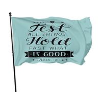 Bandiera con citazione 3 x 5 FT Word Test All Things Hold Fast What is Good Bandiere per esterni Grandi striscioni di benvenuto da cortile Home Garden Yard Decor verde