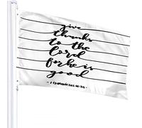 Bandiera con citazione 4x6 FT Dai grazie a The for He is Good Word Bandiere per esterni Grandi striscioni per cortile di benvenuto Home Garden Yard Prato Decor Nero Bianco