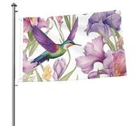 Bandiera con colibrì, iris, fiori di iris, stampa su entrambi i lati, bandiera da giardino per esterni, bandiere per vacanze, banner regalo con occhielli sfondo fotografico per interni ed esterni