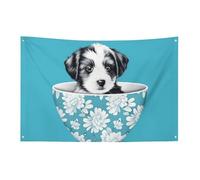 Bandiera con cucciolo in coppa, 89 x 149,9 cm, non sbiadisce, bandiera di benvenuto da giardino, cortile, casa, cartello decorativo per interni ed esterni, striscione per feste e decorazioni per la