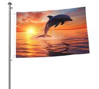 Bandiera con delfino al tramonto, 0,6 x 0,9 m, stampa su entrambi i lati, bandiere da giardino, bandiera da cortile per esterni, bandiere per vacanze, banner regalo con occhielli, sfondo fotografico