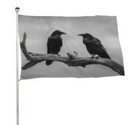 Bandiera con due corvi sul ramo di un vecchio albero, 9 x 1,5 m, bandiere da giardino all'aperto, decorazione per cortile, portico, prato, fattoria