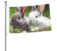 Bandiera con due piccoli conigli, 0,6 x 0,9 m, stampa su entrambi i lati, bandiere da giardino, per esterni, bandiere per vacanze, banner regalo con occhielli, sfondo fotografico, per interni ed