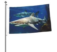 Bandiera con due squali bianchi, 7,6 x 0,9 m, stampa su entrambi i lati, bandiere da giardino, bandiera da cortile per esterni, bandiere per vacanze, banner regalo con occhielli sfondo fotografico per
