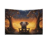 Bandiera con elefante, gufo, albero, luna, stella, con 4 occhielli, bandiere su un lato in poliestere resistente, striscioni resistenti alle intemperie per dormitori, feste, riprese, festival