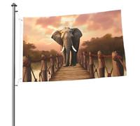 Bandiera con elefante su un ponte, 0,6 x 0,9 m, stampa su entrambi i lati, bandiere da giardino, bandiera da cortile per esterni, bandierine regalo con occhielli, sfondo fotografico, per interni ed