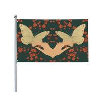 Bandiera con farfalla appollaiata in fiore e carezza della mano, decorazione per la casa, decorazione per il cortile, bandiere esterne dai colori vivaci