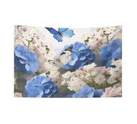 Bandiera con farfalle con ortensie, margherite, 0,9 x 1,5 m, non sbiadisce, bandiera di benvenuto, giardino, cortile, casa, bandiera, decorazione per la casa