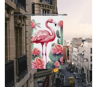 Bandiera con fiori di rosa con fenicottero cactus, 9 x 1,5 m, bandiere da giardino resistenti con occhielli bandiere decorative da cortile grande banner per feste esterne interne decorazioni per la
