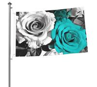 Bandiera con fiori di rosa grigio foglia di tè nero bianco 2 x 0,9 m stampa su entrambi i lati bandiere da giardino bandiera da cortile per esterni bandiere per feste banner regalo con occhielli