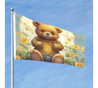 Bandiera con fiori e orsi, 2 x 3 m, doppia faccia, non sbiadisce, bandiera da giardino con decorazione in ottone per esterni, per cortile, portico, prato, decorazione