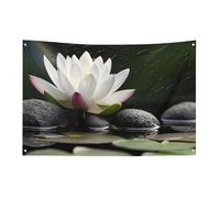 Bandiera con fiori e pietre zen nere, 152,4 x 243,8 cm, non sbiadisce, bandiera di benvenuto da giardino, cortile, casa, cartello decorativo per interni ed esterni, decorazione per la casa