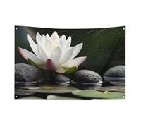 Bandiera con fiori e pietre zen nere, 89 x 150 cm, non sbiadisce, bandiera di benvenuto, giardino, cortile, casa, cartello decorativo per interni ed esterni, striscione per feste e decorazioni per la