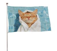 Bandiera con gatto felice con asciugamano bianco sulla testa, 9 x 1,5 m, bandiere da giardino per esterni, decorazione per cortile, portico, prato, fattoria
