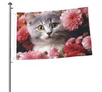 Bandiera con gatto in fiori, 7,6 x 0,9 m, stampa su entrambi i lati, bandiere da giardino, bandiera da cortile per esterni, bandiere per vacanze, banner regalo con occhielli sfondo fotografico per