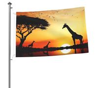 Bandiera con giraffa al tramonto, 0,6 x 0,9 m, stampa su entrambi i lati, bandiere da giardino, bandiera da cortile per esterni, bandiere per vacanze, banner regalo con occhielli, sfondo fotografico